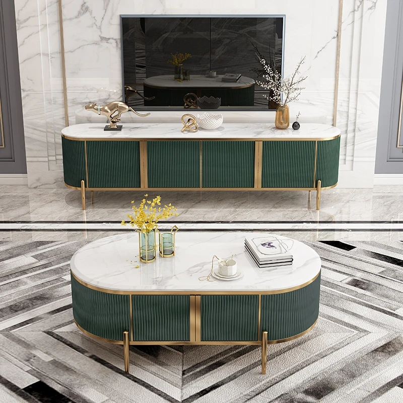 

Modern Green Hong Kong-Style Light Luxury Marble Coffee Table Tv Cabinet Post Minimalist Apartment Living Room Sofa Side Desk