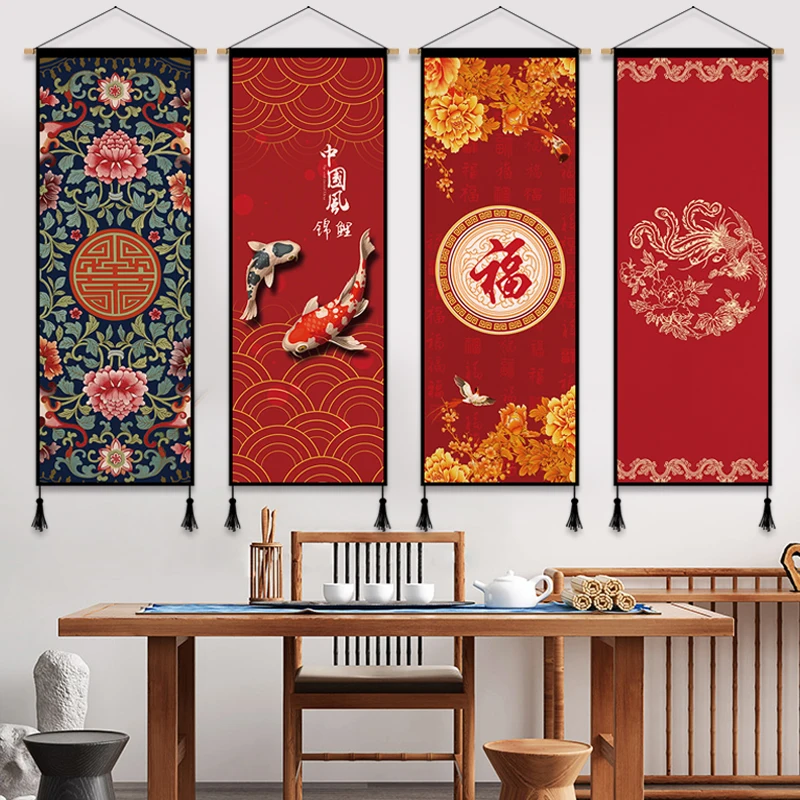 

Chinese Style Scroll Wall Paintings Vintage Room Decor Aesthetic Living Room Home Decoration Wall Art Poster Tapestry Picture