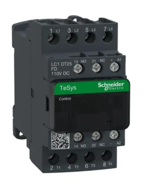 

LC1DT25FDC LC1-DT25FDC LC1DT25FD Contactor, TeSys Deca, 4P(4 NO), AC-1, 0 to 440V, 25A, 110VDC standard coil