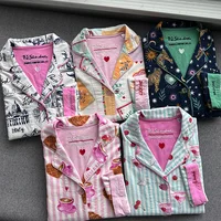 Cartoon Women's 100% Cotton Long Sleeve Nightdress Four Seasons Cardigan Home Night Wear Dress Long Sleeve Skirts Sleepwear - Image 2