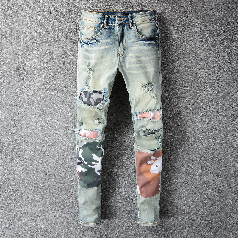 fit jeans 2022 ripped jeans Super stretch tights Denim trousers Street casual Hip-hop sports vitality patchwork pattern true religion mens jeans
