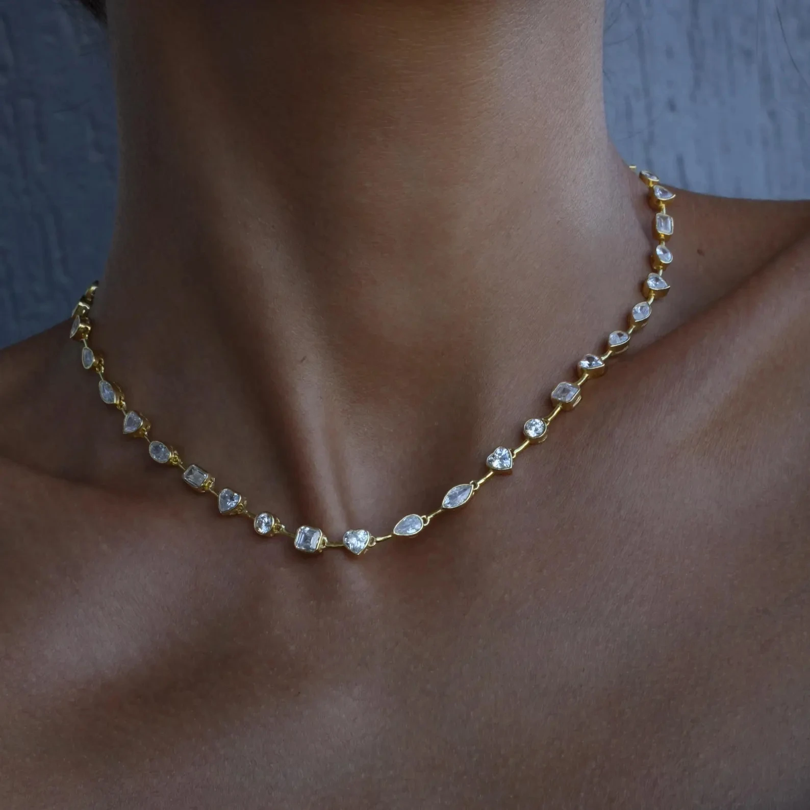 2025 New Trendy Women Jewelry Gold Color Geometric Various Shaped Bezel 5A Sparking CZ Tennis Chain Bracelet Necklace Set - 5