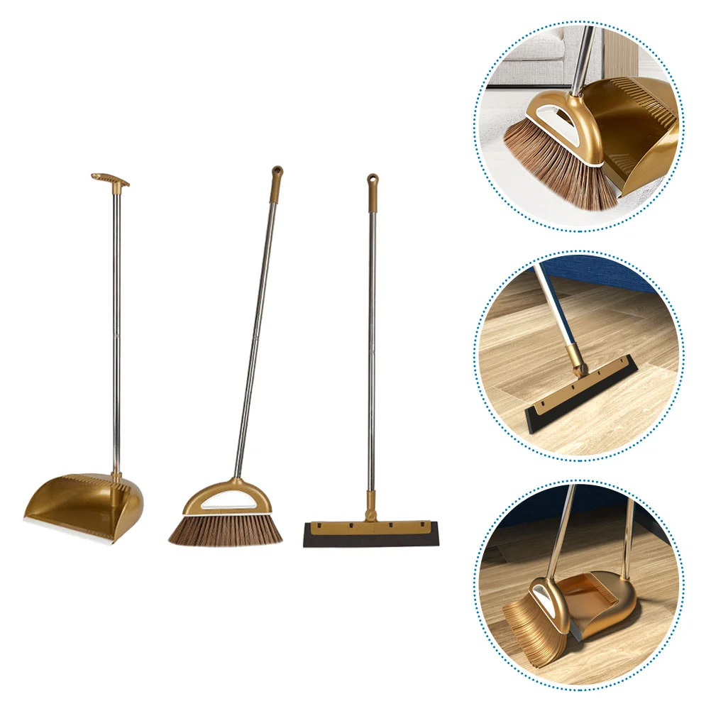 

Dustpan Broom Set Stand Up Dustpans Long Handle Upright Dustpan Cleaning Brush Set Floor Scraper for Lobby Garage Home Office