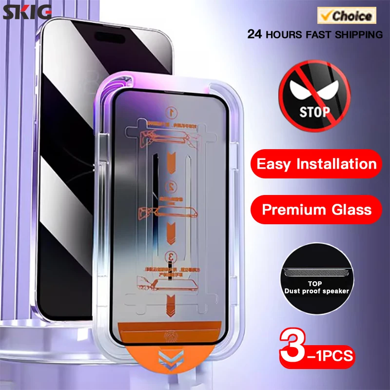 

SKIG 1-3PCS Privacy Anti-Spy Tempered Glass For iPhone 15 14 13 12 Pro Max Plus Auto-Dust Removal For 15Pro Screen Protector