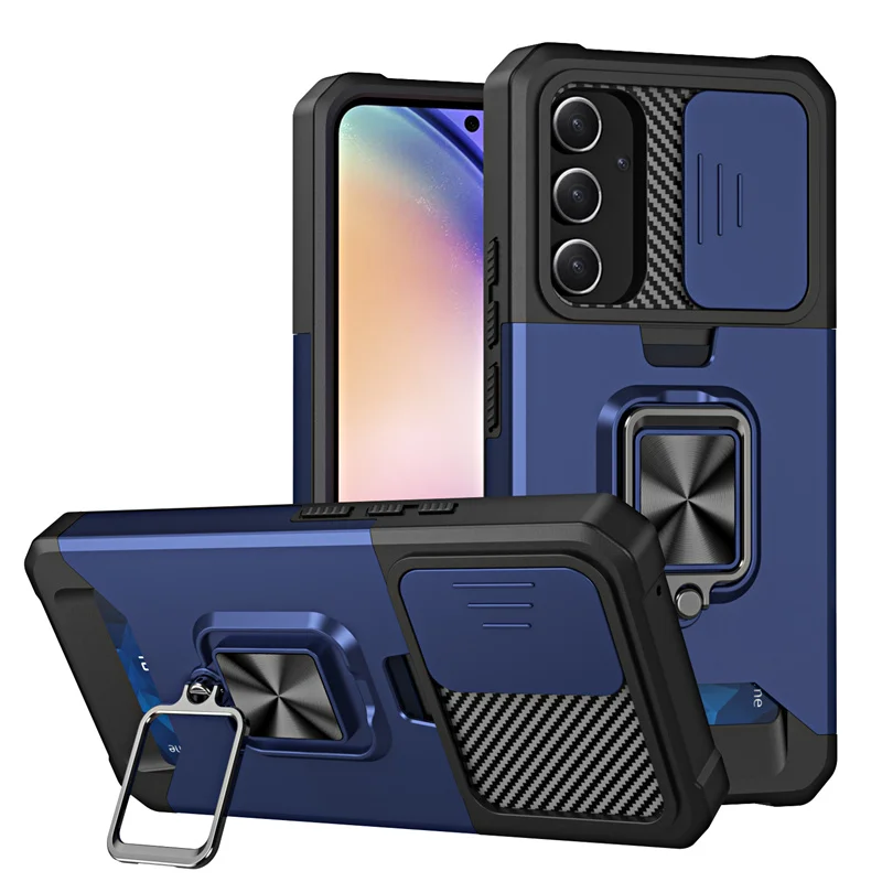 Sleek Armor Case with Slide Lens Protector and Card Holder Slot