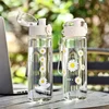600ml Daisy Flower Plastic Water Bottle Sports Transparent Water Bottle Portable Gym Travel Clear Leakproof Drinking Bottle 2