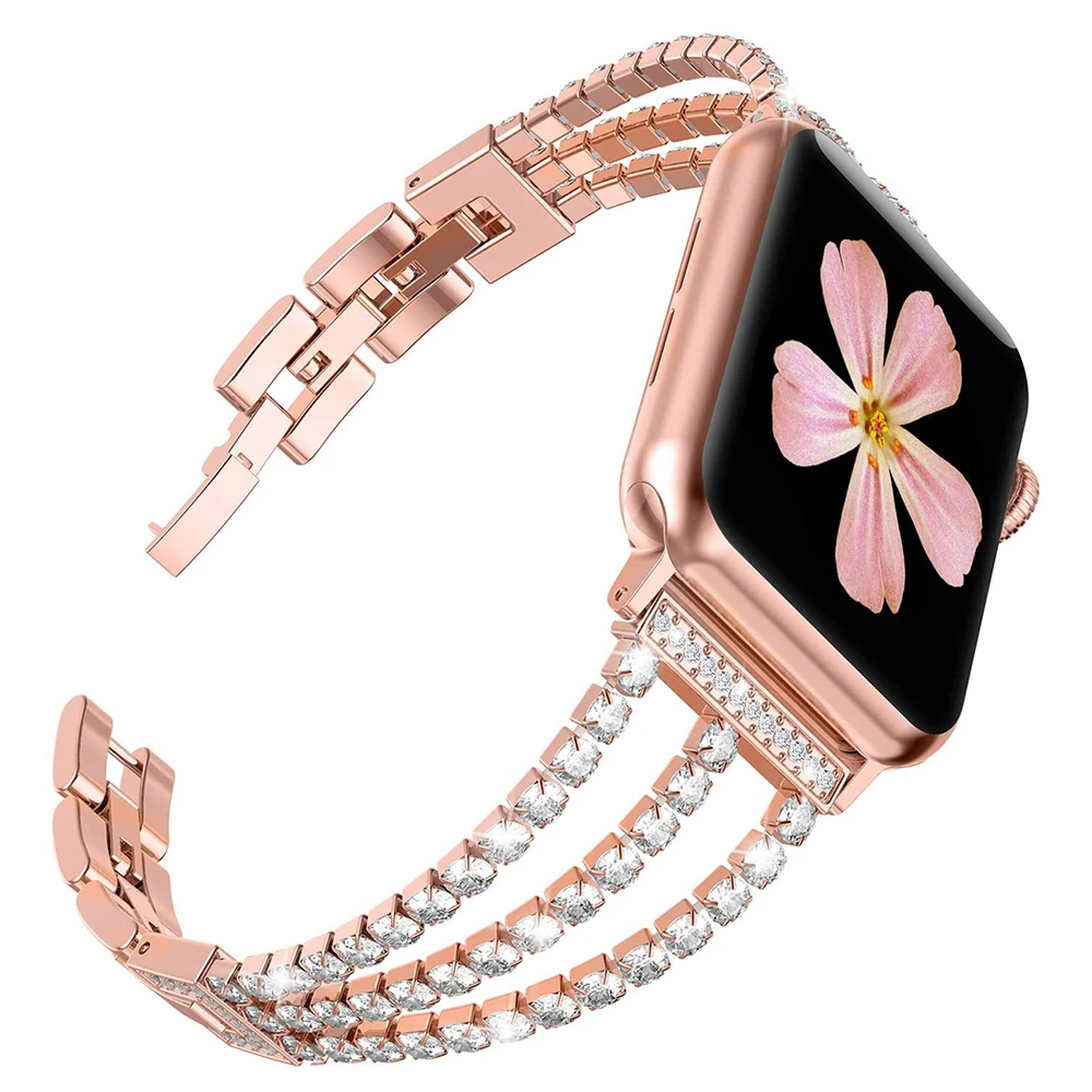 

Link Bracelet for Apple Watch Series 8 7 6 40mm 44mm 41mm 45mm Band IWatch SE 5 4 3 38mm 42mm Diamond Sparkle Women Metal Strap