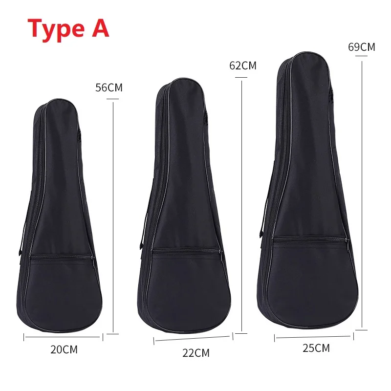 Black Portable Ukulele/Guitar Soft Case - Waterproof Cotton Bag, Multiple Sizes Available