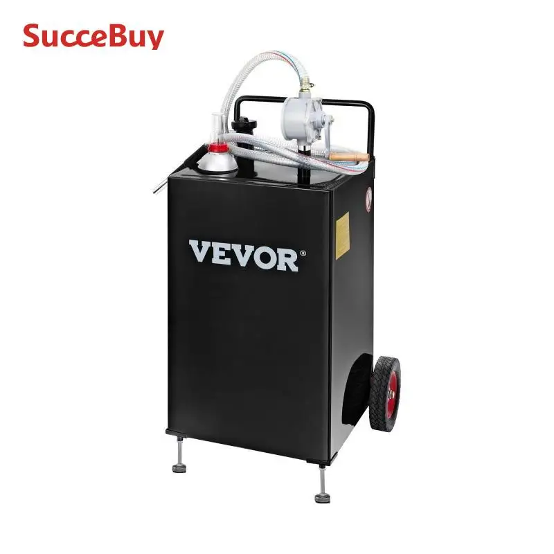 SucceBuy 30 Gallon Gas Caddy Fuel Storage Tank with Wheels Portable Fuel Caddy with Manuel Transfer Pump for Cars ATVs Boats
