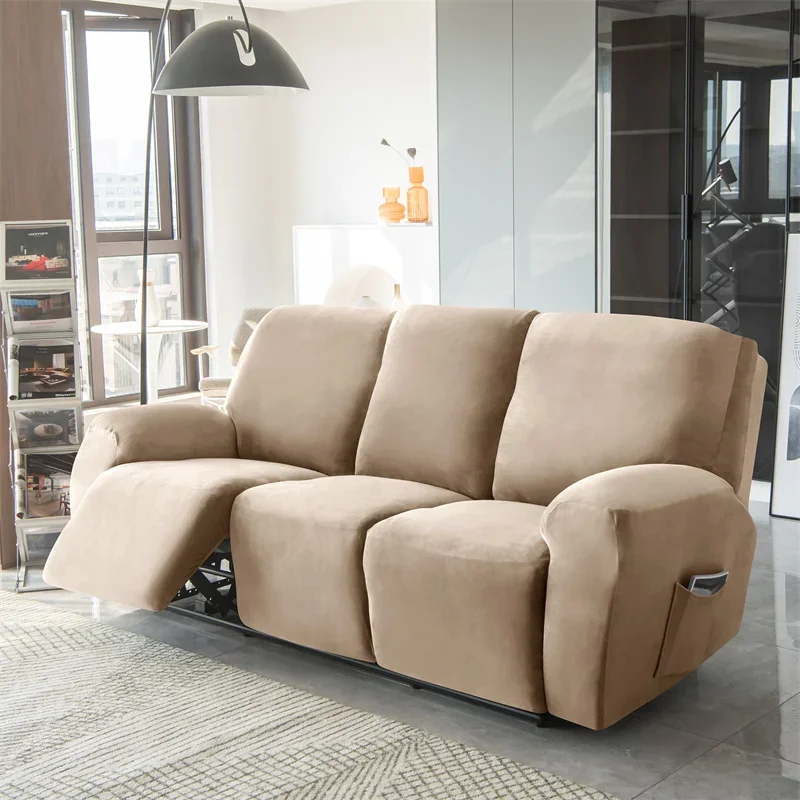 Sofa Cover 3 Seaters Velvet Recliner Sofa Cover All-inclusive Solid Color Couch Coushion Anti-proof Armchair Slipcove for Living Room