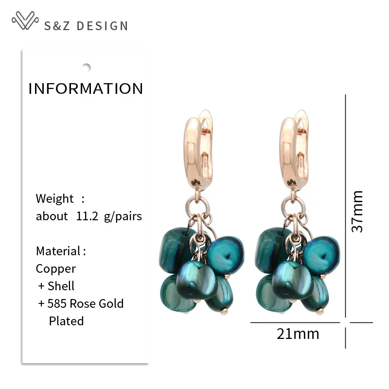 S&Z DESIGN New Fashion Rose Gold Irregular Color Shell Drop Earrings For Women Wedding Elegant Jewelry Gift Trendy Eardrop