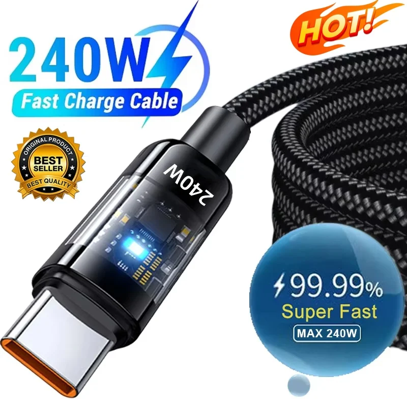 240W USB-auf-Typ-C-Schnellladekabel QC 3.0 mit LED-Digitalanzeige, Lade- und Datenkabel für Samsung, Xiaomi, Huawei, OPPO