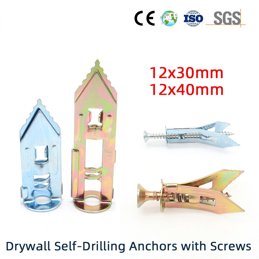 20Pcs/10sets Drywall Self Drilling Anchors Screw Drywall Golden Wall