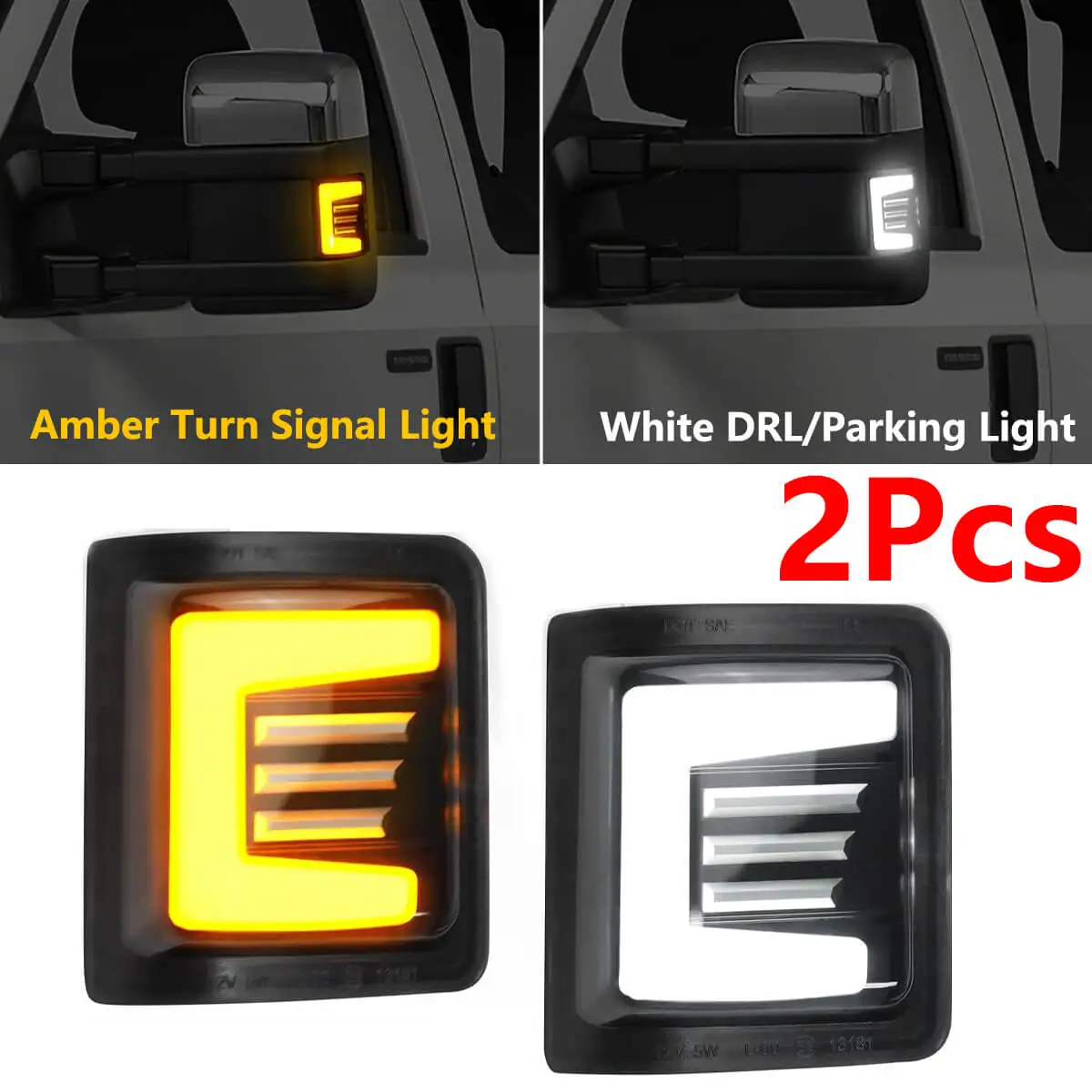 

2X For Ford F250 F350 F450 F550 2008-2016 Switchback Side Mirror LED Marker Signal Light White Running & Amber Turn Signal Lamp