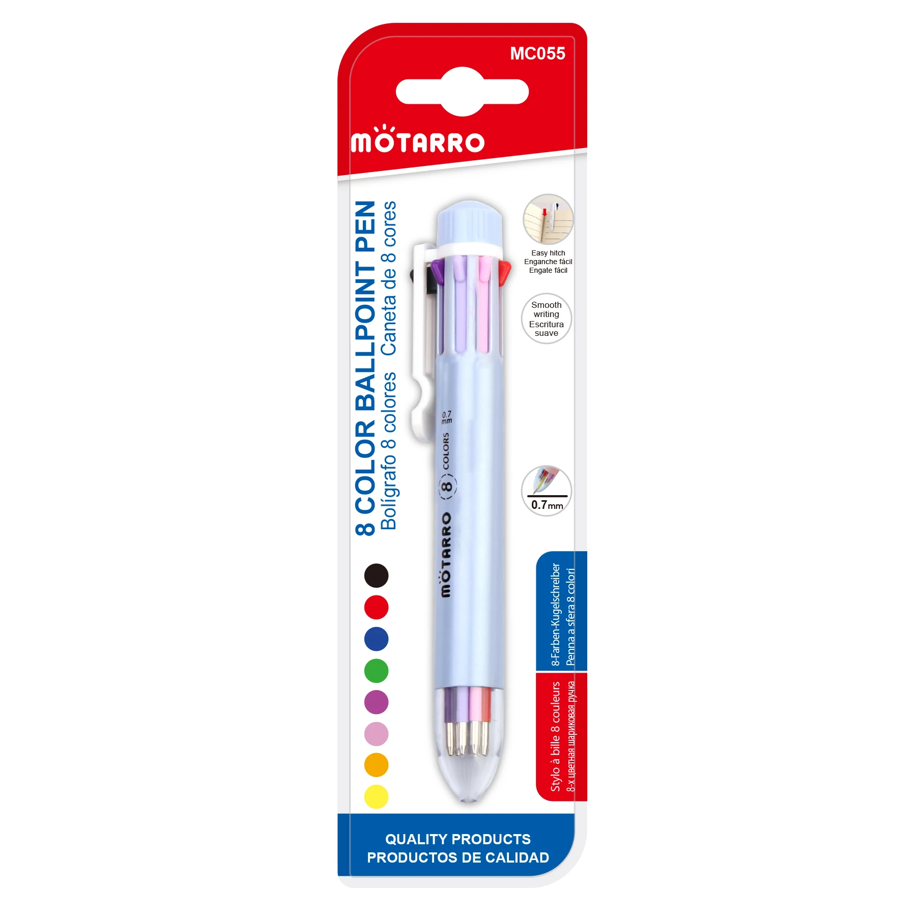 Motarro Set 8 Farben für eine Aufbewahrung Kugelschreiber 0,7mm mehrfarbiger Stift schnell trocknendes Stift wasser für Kinder Schul briefpapier – Detail 11