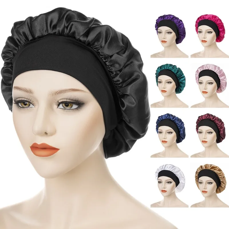 

Women Night Sleep Hair Caps Double Layer Adjust Head Cover Hat Silky Bonnet Satin Shower Caps Styling Hat Hair Wrap Hair Tool