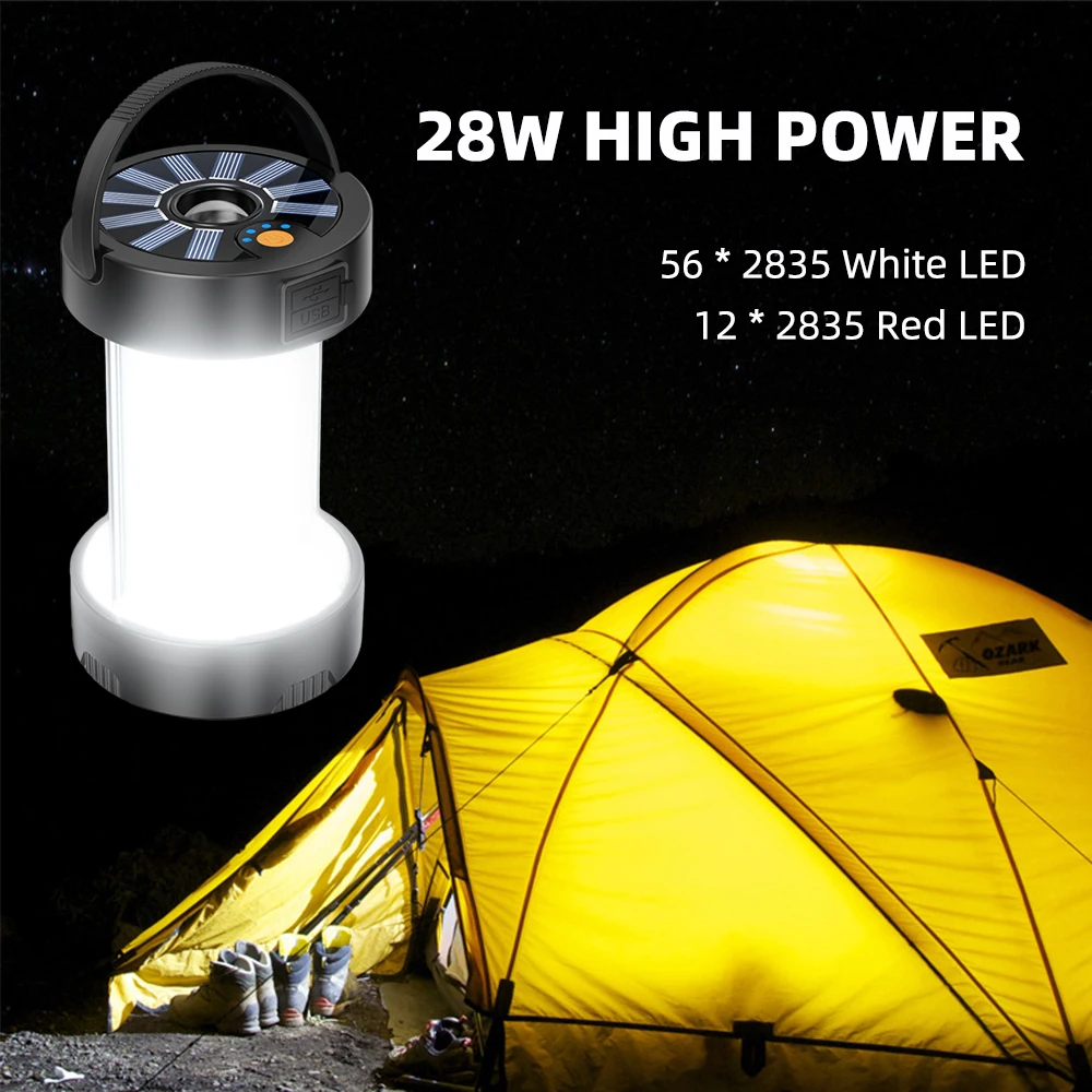 Solar Lantern Camping Light Outdoor Lighting Rechargeable Lamp Powerful Flashlight Tent Equipment Supplies Portable Lights