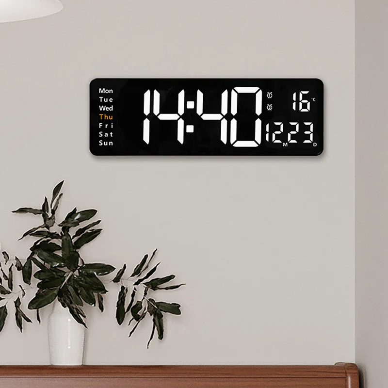 Description Picture 4 of itemLarge Wall-mounted Digital Wall Clock With Remote Control Temp Date Power Off Memory Table Clock Dual Alarms Digital LED Clocks