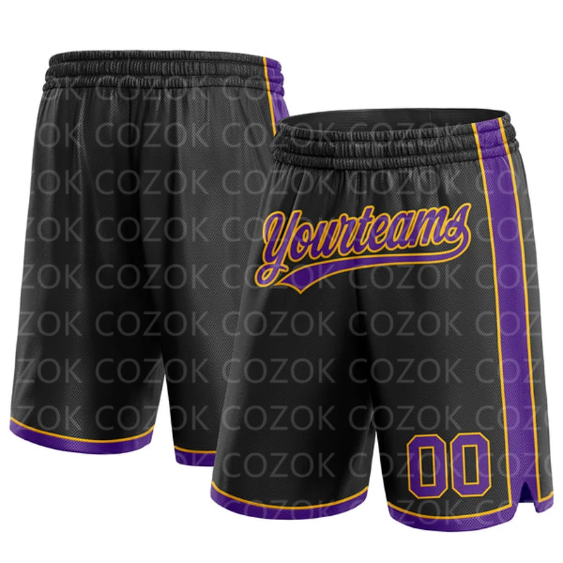 Custom Black Yellow Authentic Basketball Shorts 3D Printed Men Shorts Your Name Mumber Quick Drying Beach Shorts 6