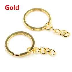 Premium Gold & Rhodium Black Plated Key Ring Chain Set - 20 Pieces, 50mm Long (Gold)
