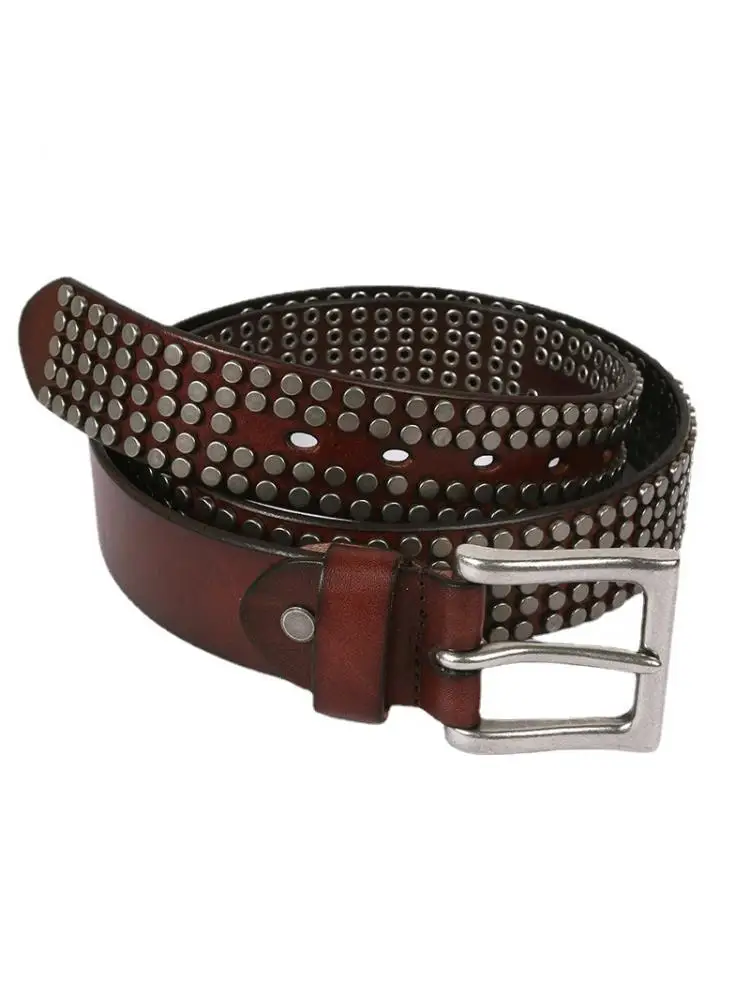 

2022 new design 105-125cm Men's Leather Belt Buckle Punk Style, High Quality Leather Fashion Jeans Rivets pin buckle Women