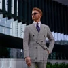Classic Grey Plaid Men Suits Double Breasted Business Blazer Slim Fit Wedding Groom Tuxedo 2 Piece Set Jacket Pant Costume Homme 1