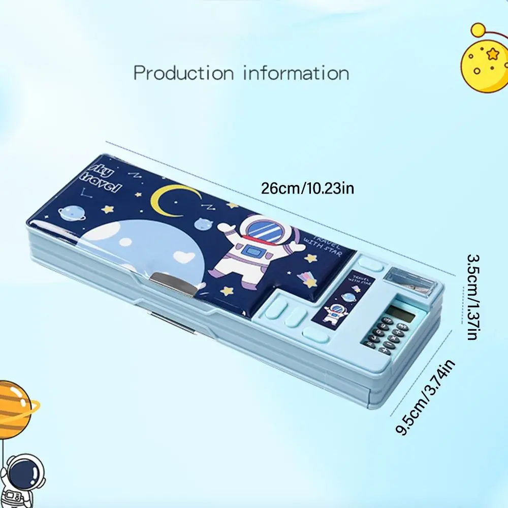 Pencil Cases Stationery Box Double Layer Pencil Case Astronaut Animal Design Pencil Sharpener Box Plastic With Calculator