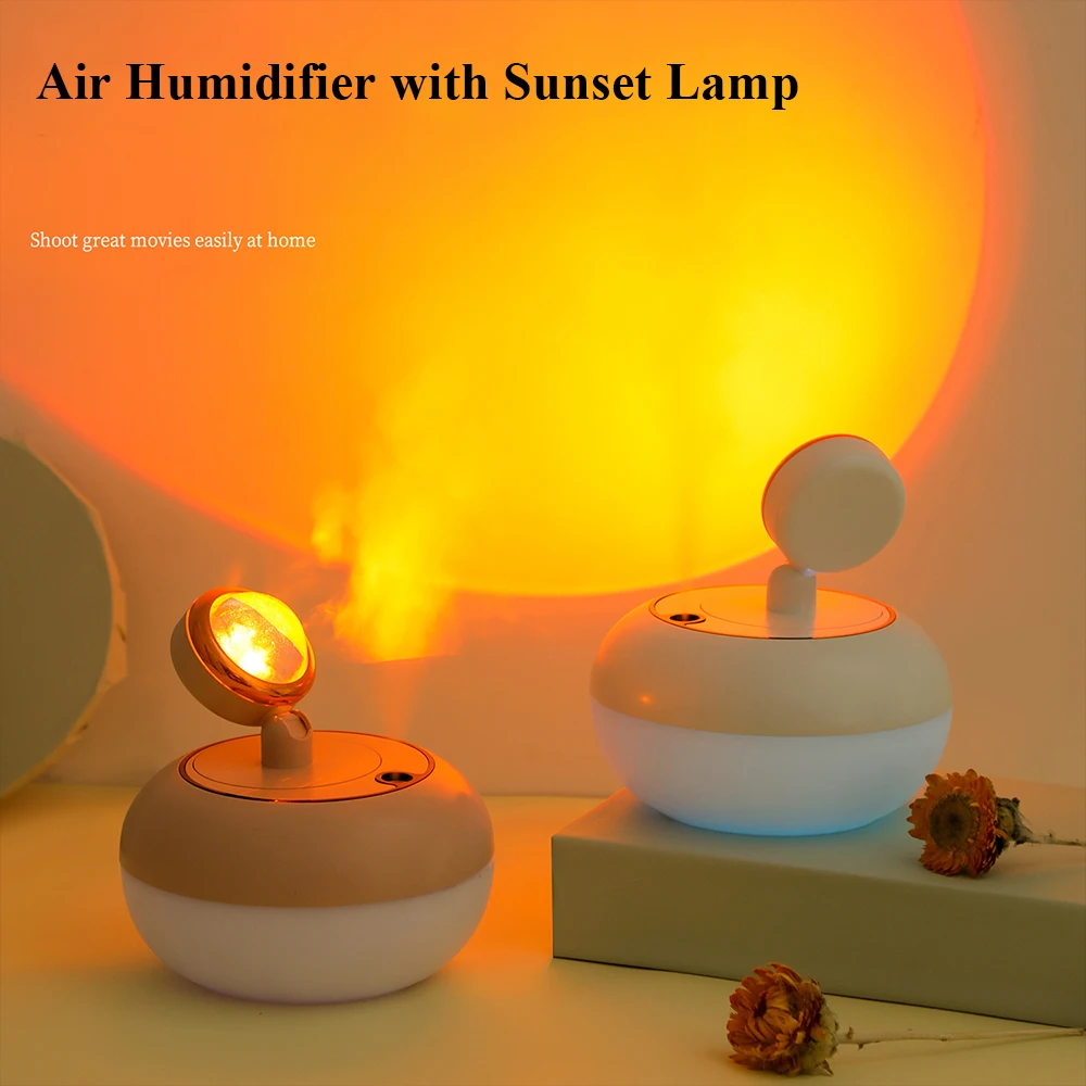 

2 in 1 Mini Wireless Sunset Lamp Air Humidifier Water Aroma Diffuser 300ML Light Mute Mist Maker For Home Office And Take Photos