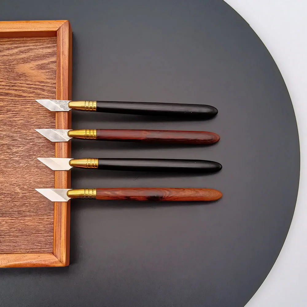 Baver Leather craft Damascus steel bevelpoint edge knives wooden