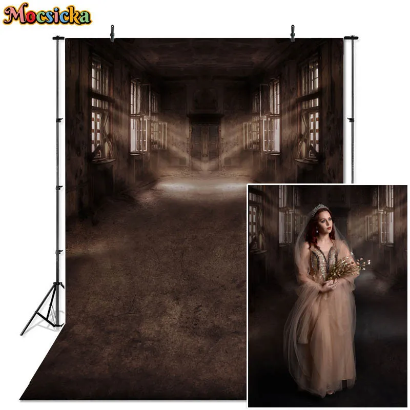 

Vintage Abandoned Corridor Photography Background Chiaroscuro Adult Art Shoot Brown Abstract Floor Backdrops Photo Studio Props