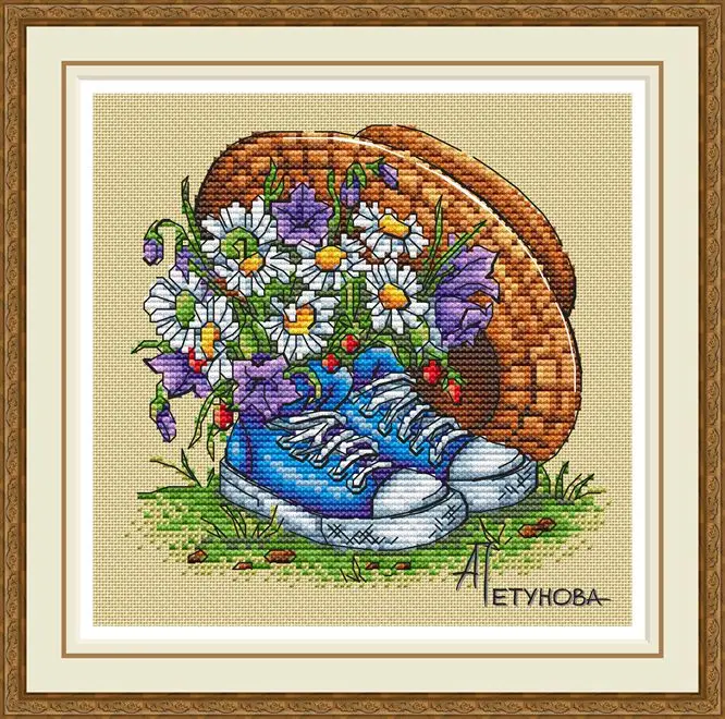 Kit Punto Croce Cinese Per Ricamo Ricamo, Bouquet In Sneakers, Fiori Margherita, Set Punto Croce Fai Da Te, 24-23, 16Ct, 14C