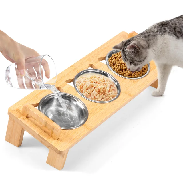 Stainless Steel Elevated Cat Bowls Stand Set for Dry Wet Food Water Double Handles Cat Food Bowl Kit Easy Cleaning for Pet Small Stainless Steel Elevated Cat Bowls Stand Set for Dry Wet Food Water Double Handles Cat Food Bowl Kit Easy Cleaning for Pet Small