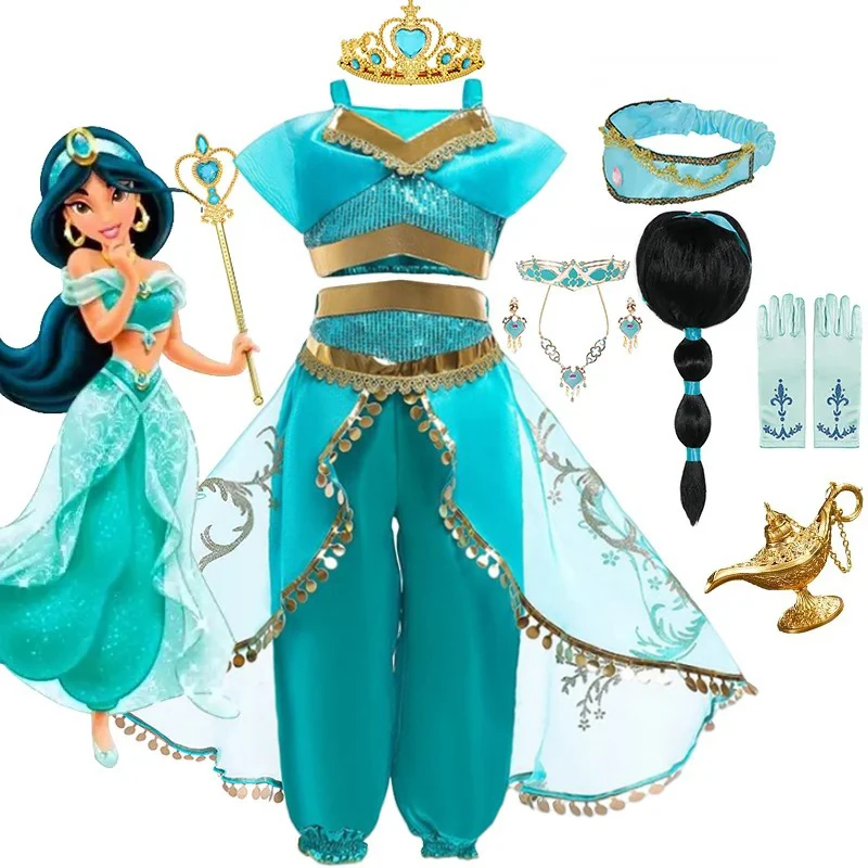 

Disney Girls Cosplay Jasmine Costume Aladdin Princess Dress Kids Magic Lamp Fancy Birthday Party Dresses Jasmine Clothes 2-10Yrs