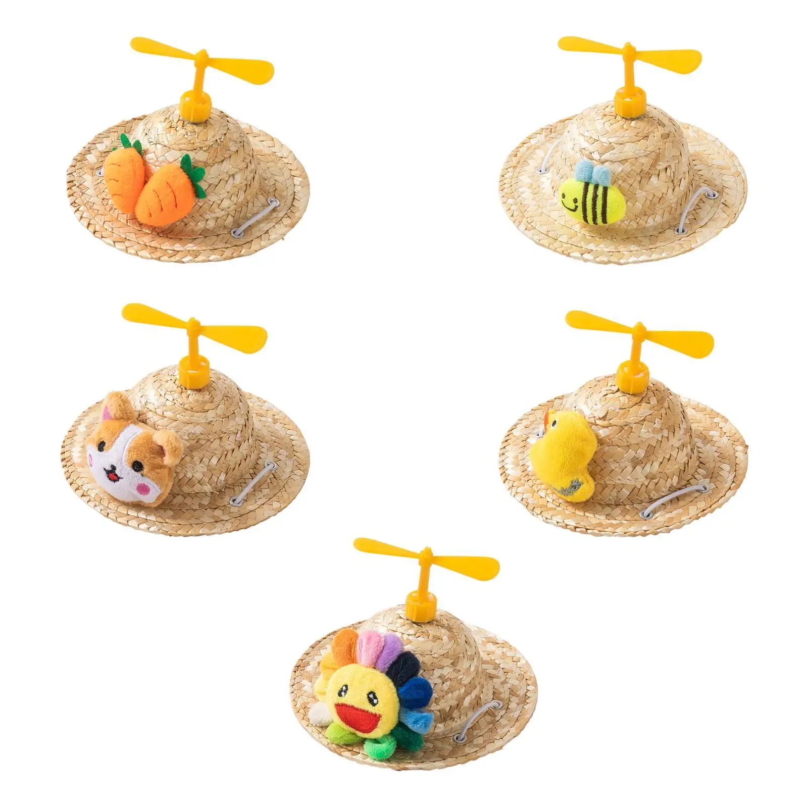 Hand Woven Straw Hat Cat Hat Pet Ornaments Sun Protection Dog Hat Costume Accessory Decorative Hat for Summer Outdoor Walking