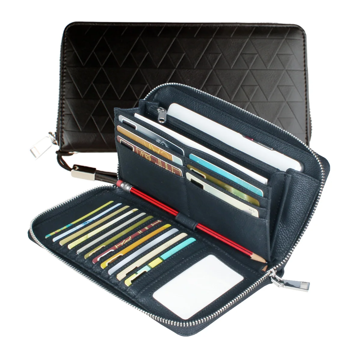 Trendy Black Minimalist Long Clutch Wallet, Classic Zipper Around Coin Purse, Portable Wristlet Bag