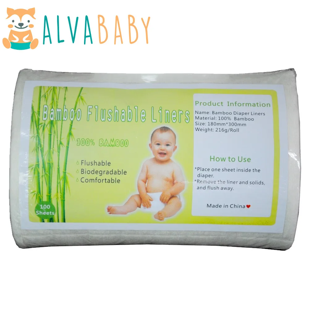Color: blanco Baby Flushable Pañal biodegradable pañal de bambú Liners 100 hojas/rollo 