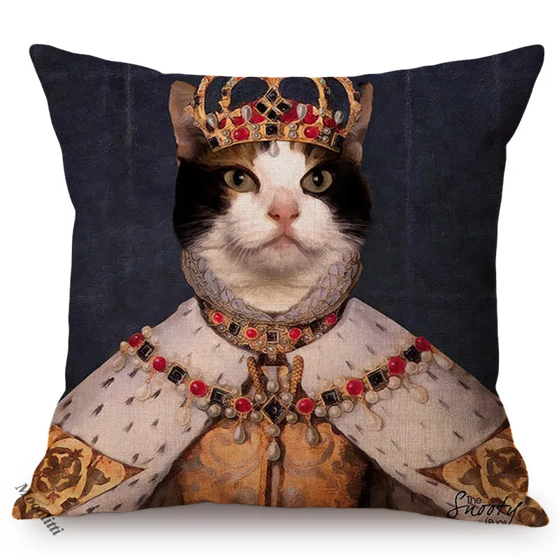 Cat General Portrait Imitate Famous Oil Painting Art Decorative Cushion Cover Nordic Funky Animal Style Sofa Throw Pillow Case 3