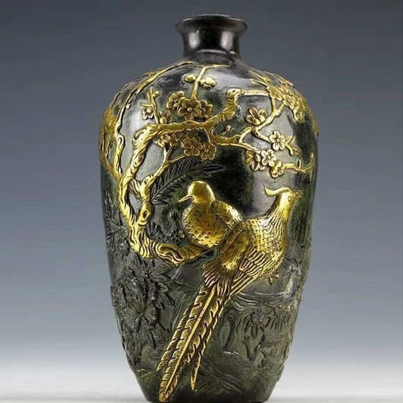 

Изысканная китайская Винтажная Коллекция, Медный позолоченный цветок, птица, высота горшка: 20 см