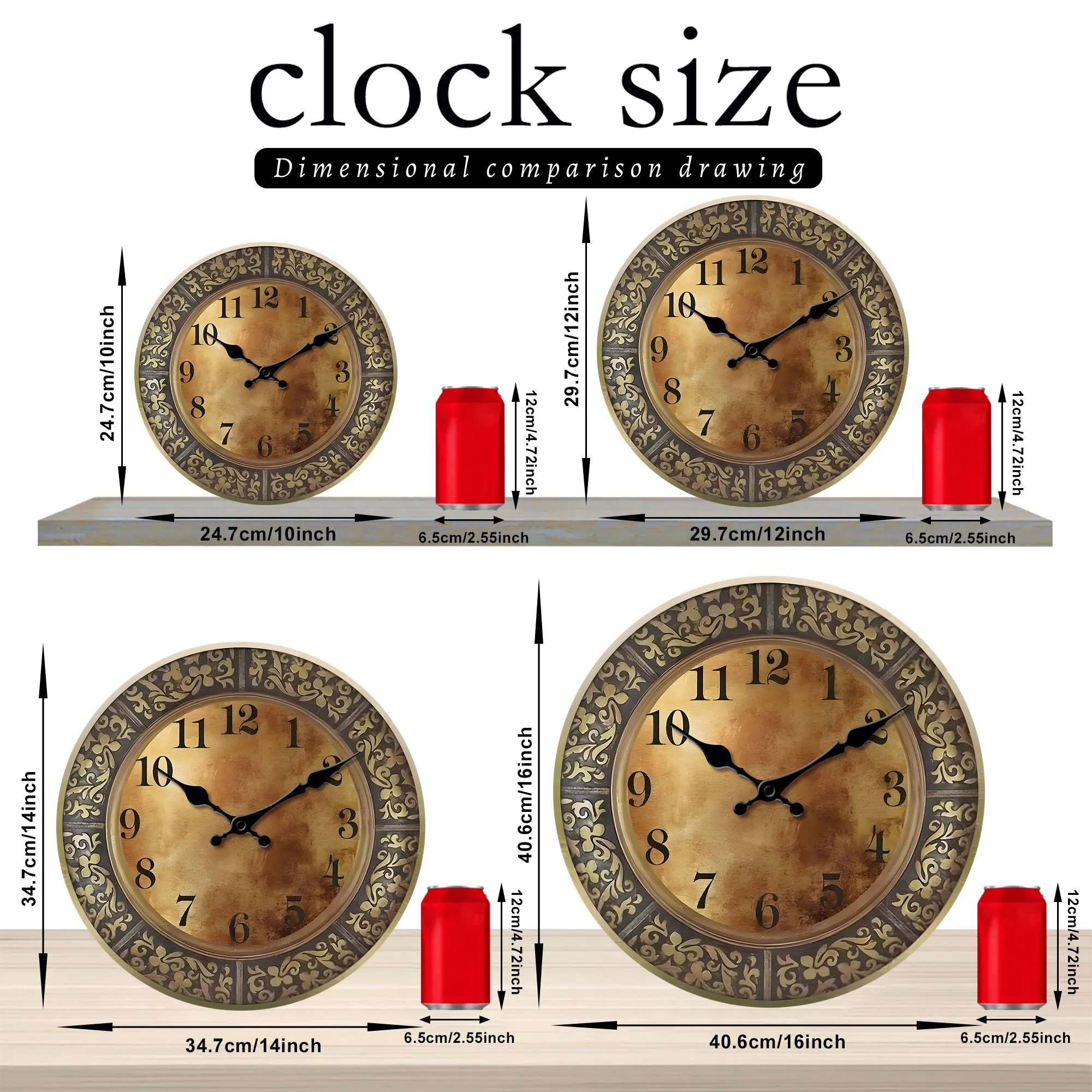 Wooden Silent Wall Clock with Antique Brass Pattern 3