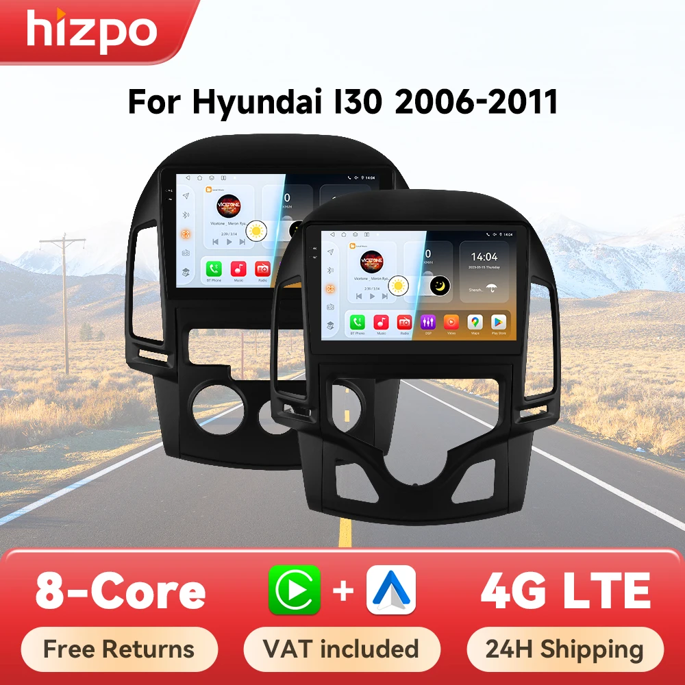 Hizpo Auto Radio Für Hyundai I30 2006-2011 AT MT 4G Multimedia GPS 2din Autoradio AI Stimme drahtlose CarPlay Android Auto 8 + 128G