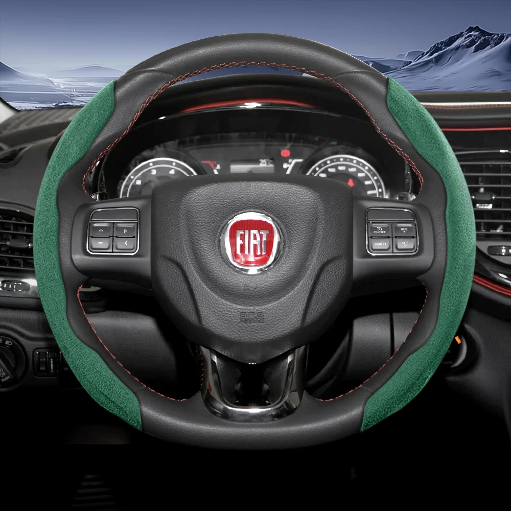 Fiat Sports Suede Steering Wheel Cover, Split Snap-On, Non-Slip and Durable