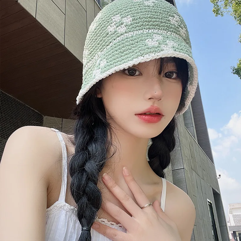Flower Knitted Hat Korean Version Spring Summer Crochet Fisherman