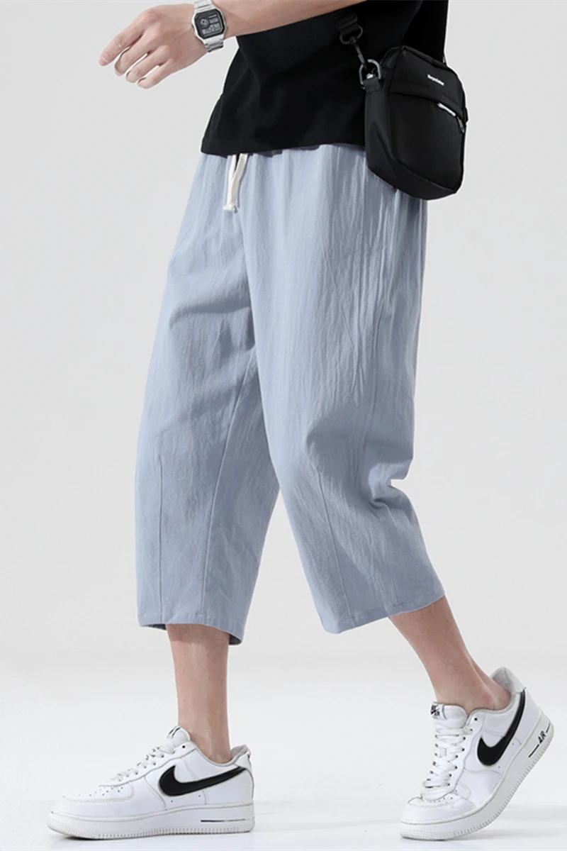 Casual Pants Men's Summer Wild Cotton and Linen Loose Linen Pants Korean Style Trend Nine-point Straight Trousers