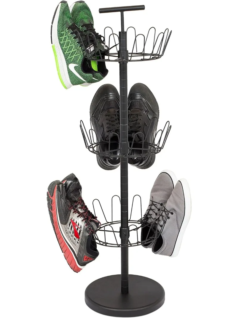 

Tier Metal Shoe Tree - Black Finish - 18-Pair Shoe Organization Rack - StorageTower Weighted Base