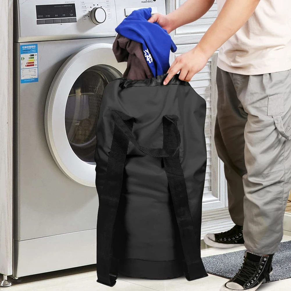 Mesh Pocket Dirty Clothes Storage Bag Laundry Backpack Large Capacity Waterproof Laundry Bag with Shoulder Strap Home Cleaning 2