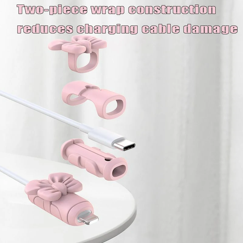Bowknot Data Cable Protector Cover Cute Silicone Type C Charger Cables Saver Universal Mini Anti-Break Mobile Phone Cord Holder