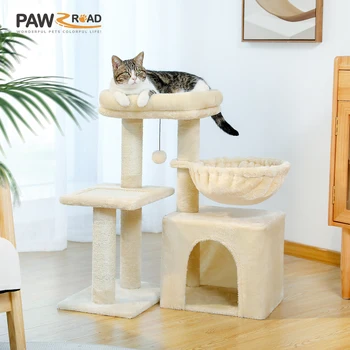 Cat tree Cat Tower for Indoor Cats 2 Styles Cat Activity Tree with Cat Scratching Posts Big Hammock and Removable Top Perch Grey 2