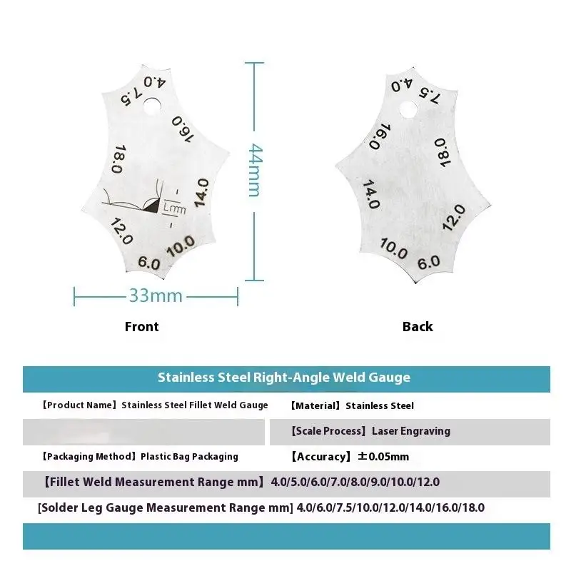 2Pcs/set Stainless  Welding Joint Two-piece Gauge Fillet Weld Welding Throat Depth Leg Length Gauge Ruler Welder Inspection Tool
