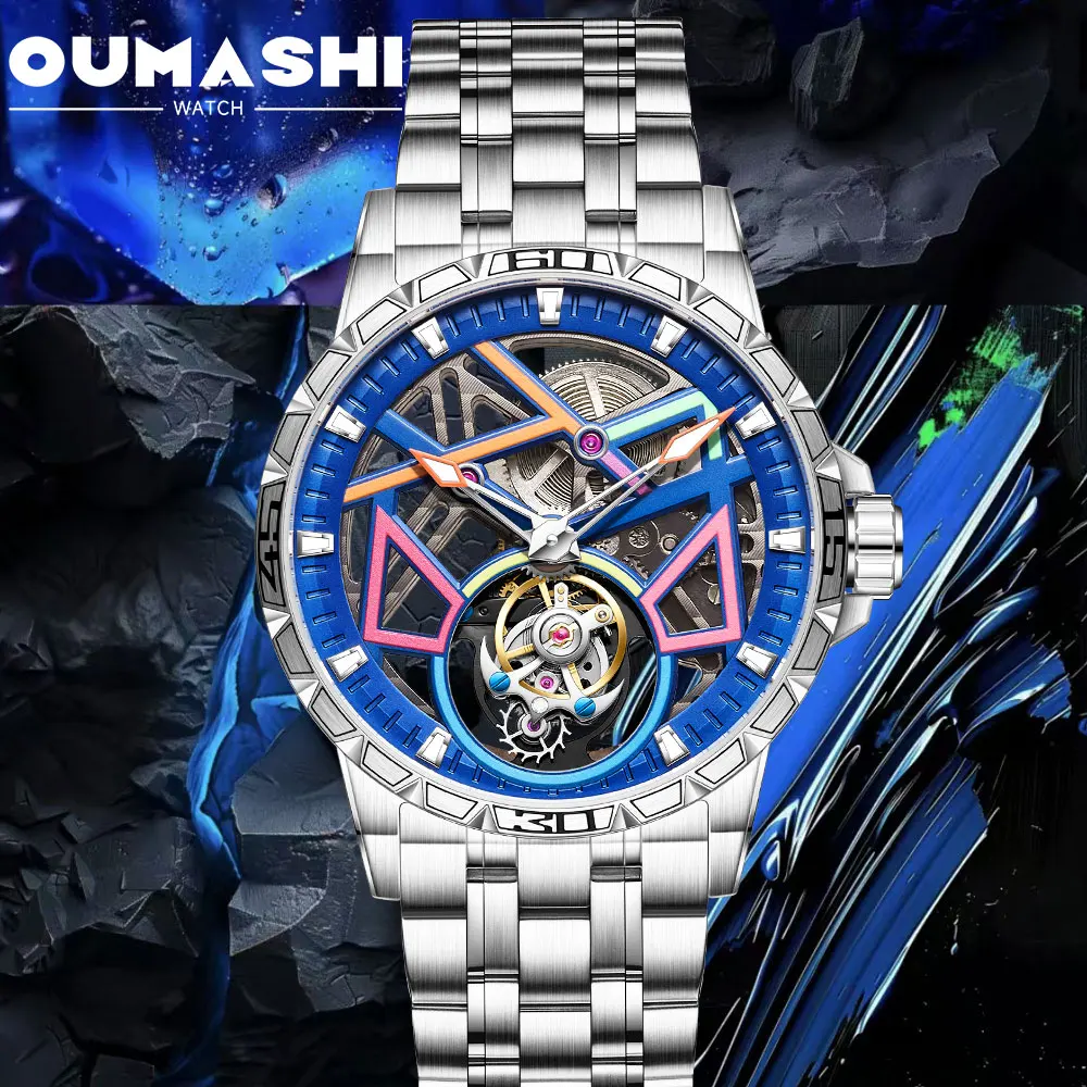 42mm high-end business men's tourbillon mechanical hollow watch 904L stainless steel case sapphire glass