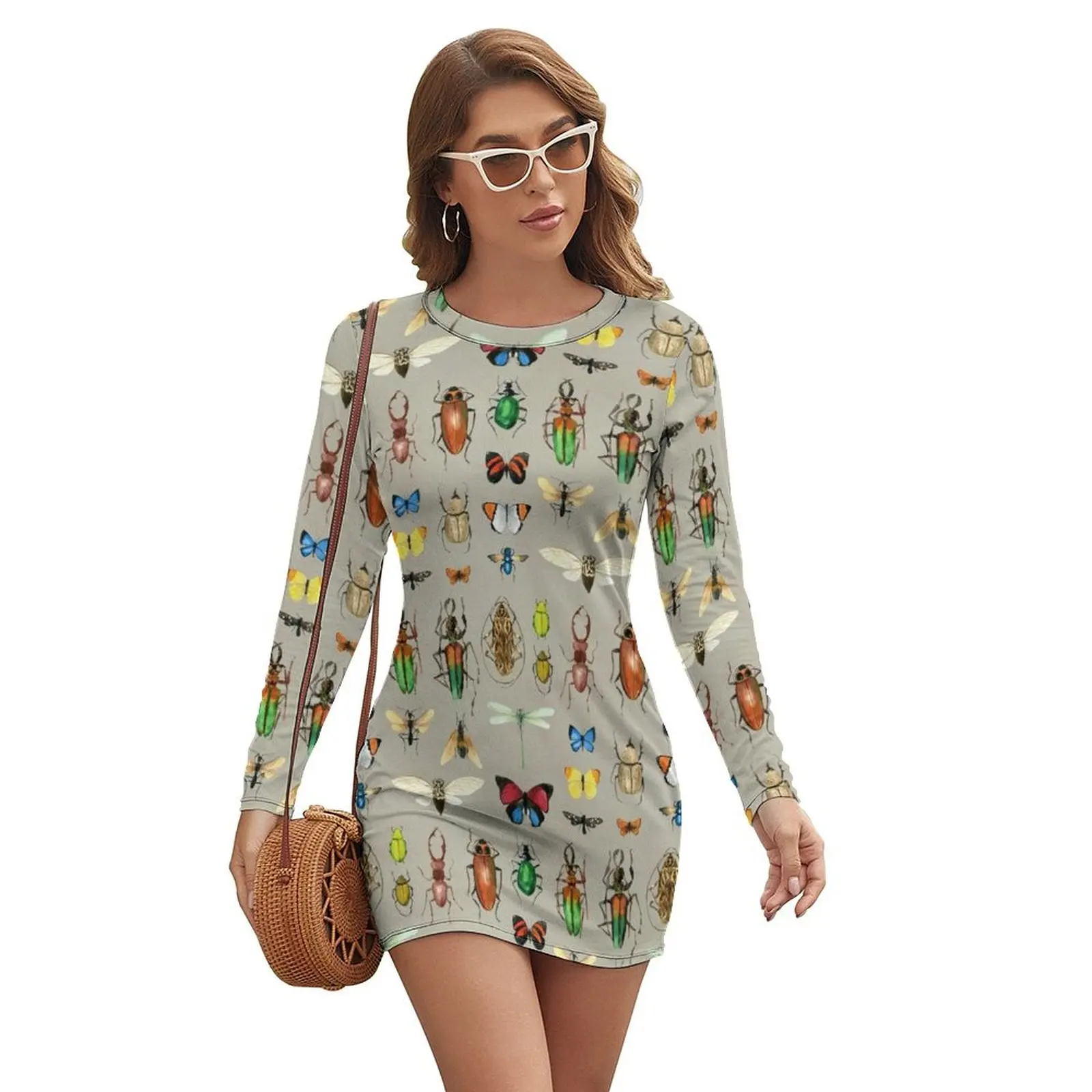 

The Usual Suspects - Insects on grey - watercolour bugs pattern by Cecca Designs Long-sleeved Dress Female dress dresses summer